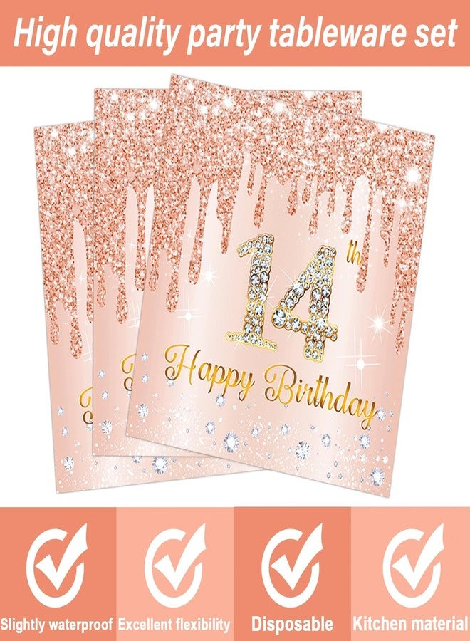 CHUNNIN 96 Pcs Rose Gold 14th Birthday Party Plates and Napkins for Girls Rose Gold Party Supplies Pink Happy 14 Years Birthday Party Tableware Set for 24 Guests Party Decorations - Image 4